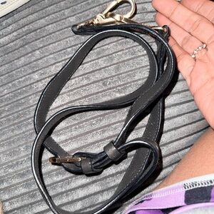 MCM Black Leather Leash with Gold Hardware